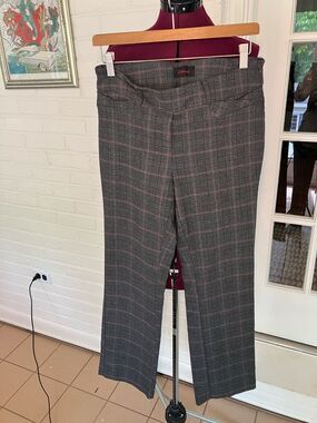 Rekucci Straight Leg Plaid Pants in Gray with Pink Windowpane 12P